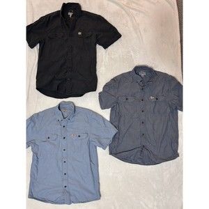 3 CARHARTT MENS BUTTON DOWN SHIRT MEDIUM RELAXED FIT COTTON SHORT SLEEVE Lot